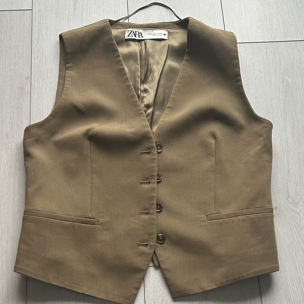 Zara Olive Green Buttoned Vest